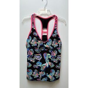 Swimsuit women’s black neon color paisley padded racerback top size XL #33-1260